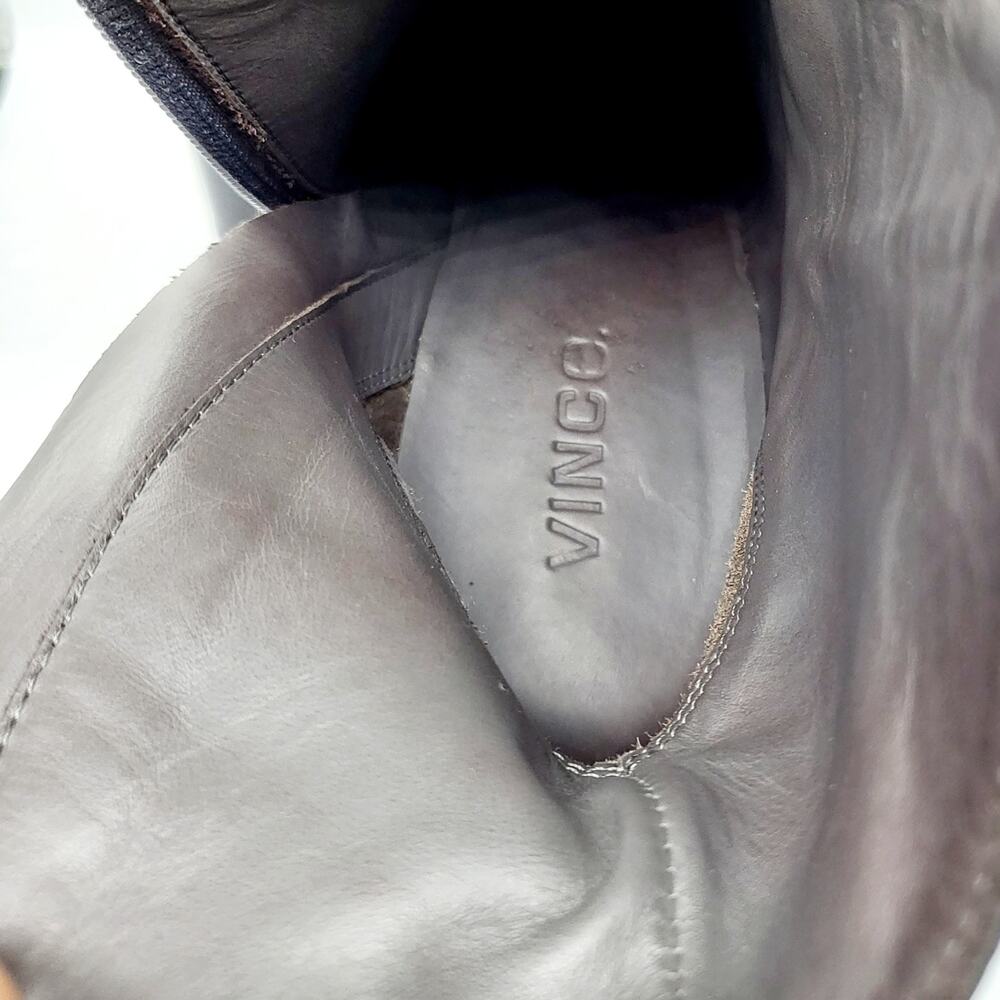 Vince Overton Graphite Gray Leather Block Heel Ankle Boots Women's Size 7 - Picture 9 of 13